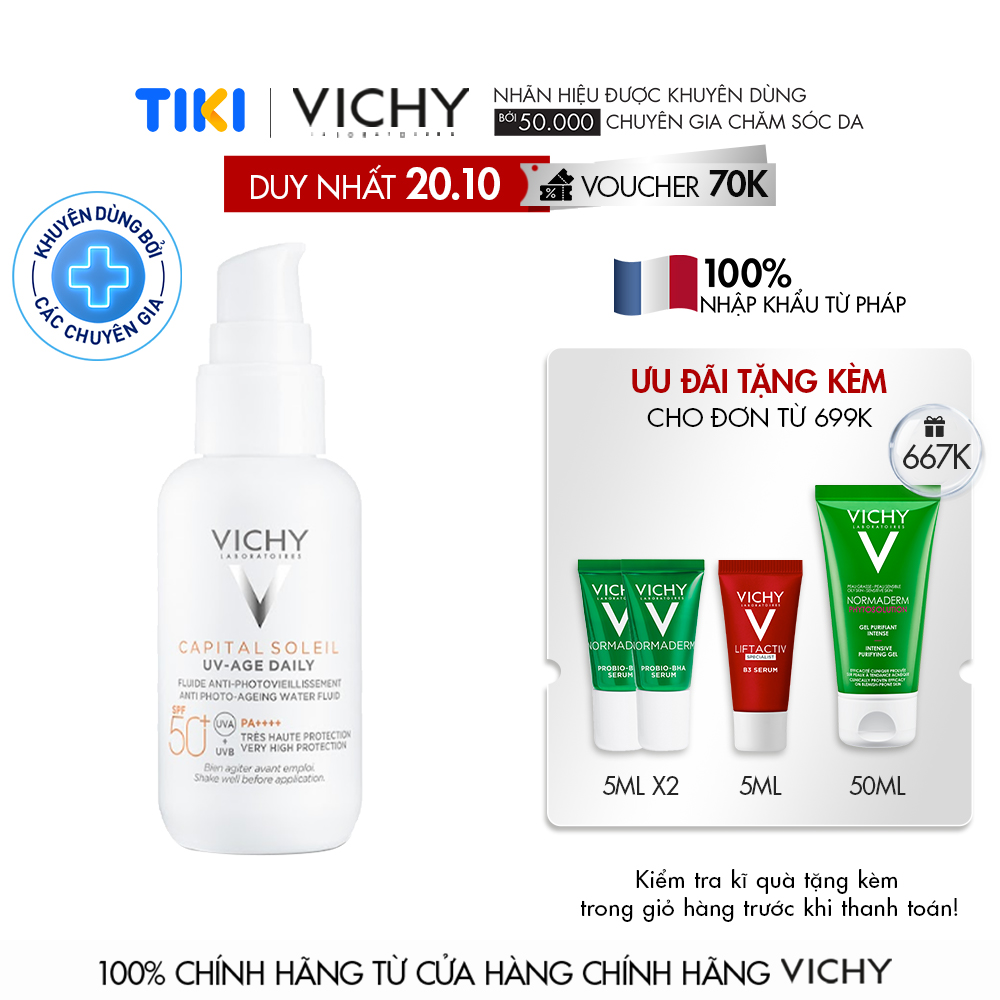 Gel chống nắng bảo vệ da và ngăn ngừa thâm nám, đốm nâu, nếp nhăn Vichy UV Age daily 40ml