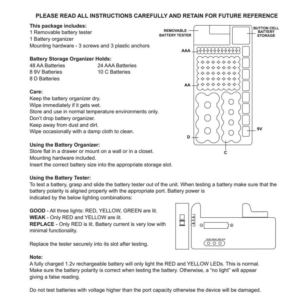 AA AAA D C 9V 100pcs Battery Large Organizer Storage Case Box +
