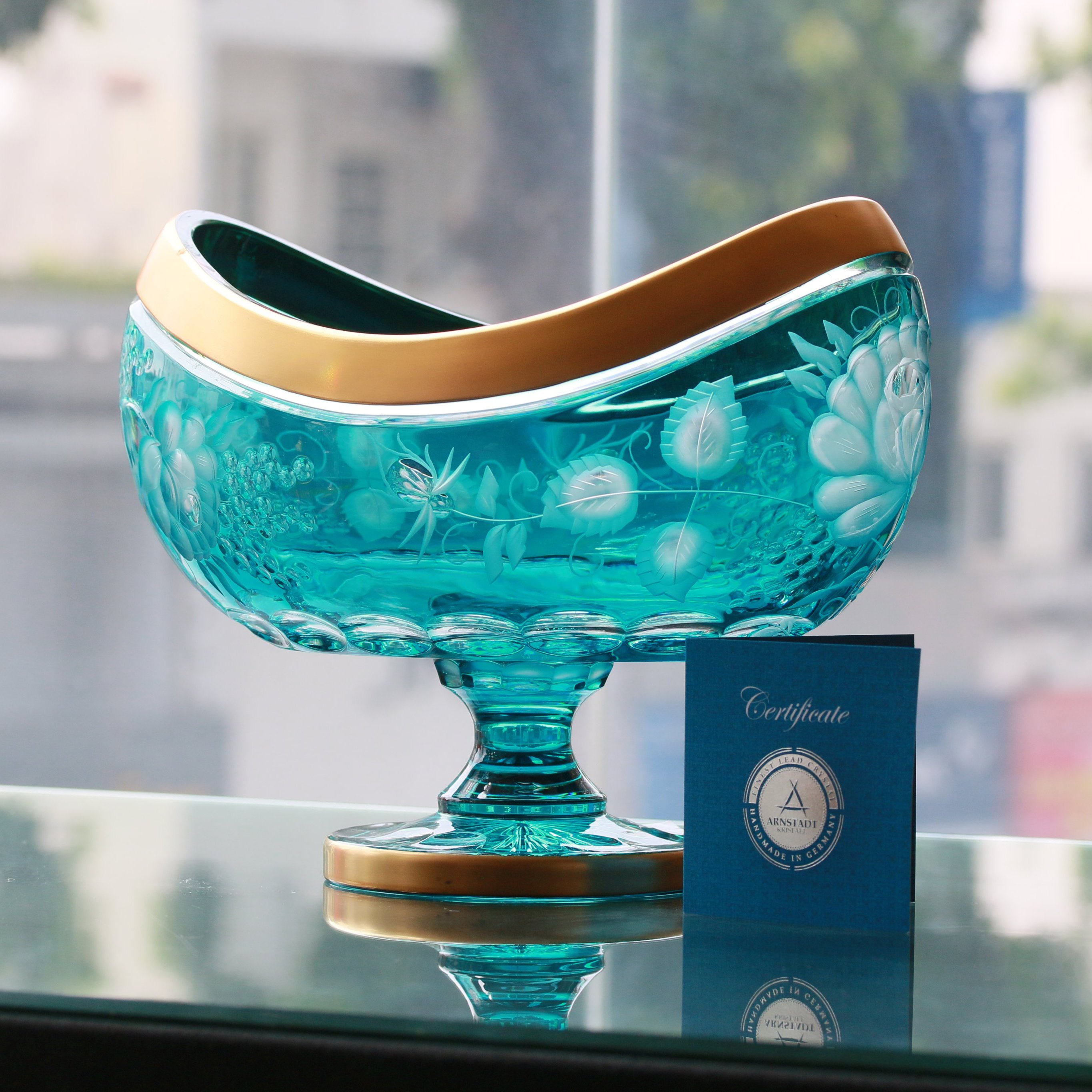 Đĩa Hoa quả Primerose Gold Pha lê Màu - Mạ vàng Arnstadt 26cm