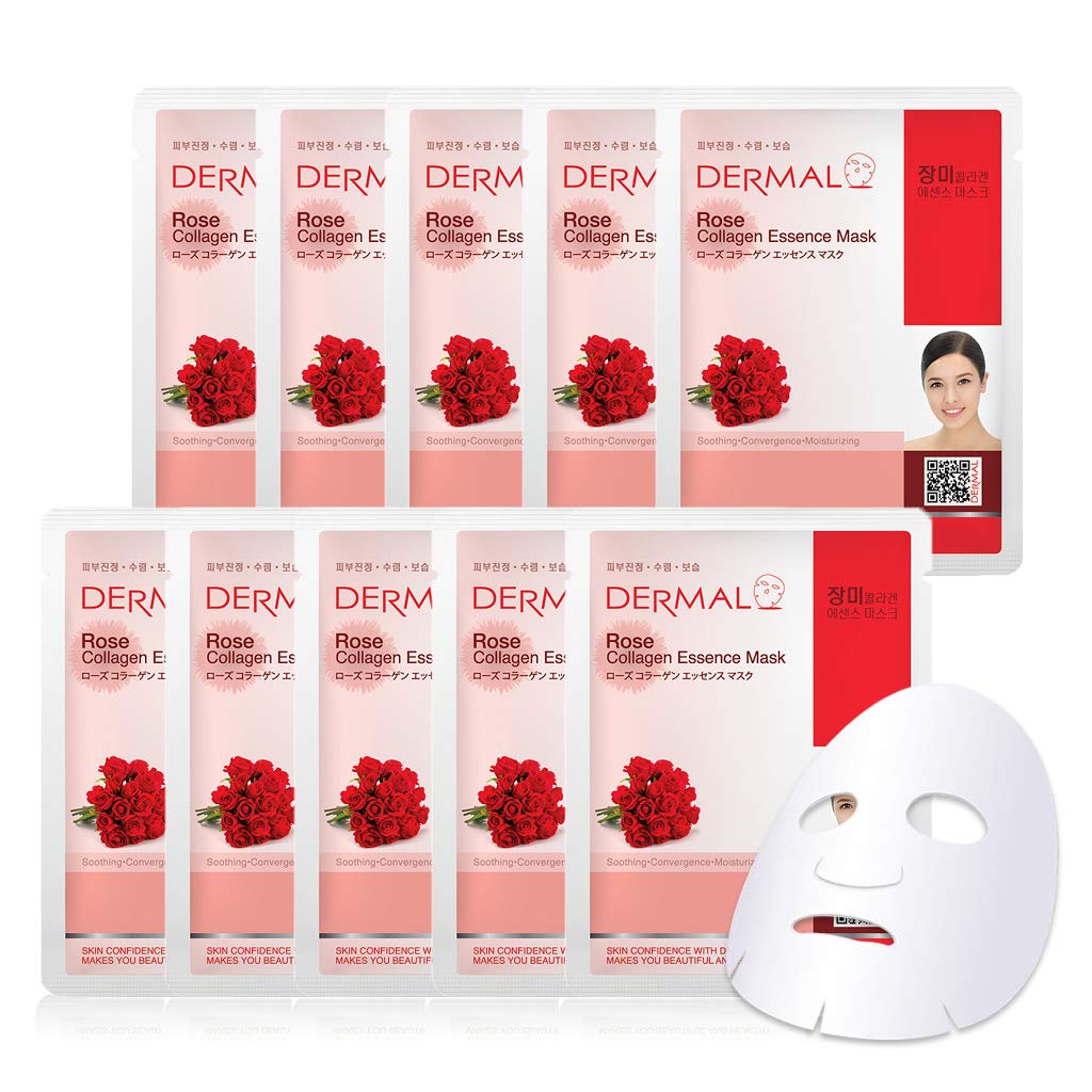 Mặt Nạ Dermal Tinh Chất Hoa Hồng Làm Dịu Da Rose Collagen Essence Mask 23g - 10 Miếng