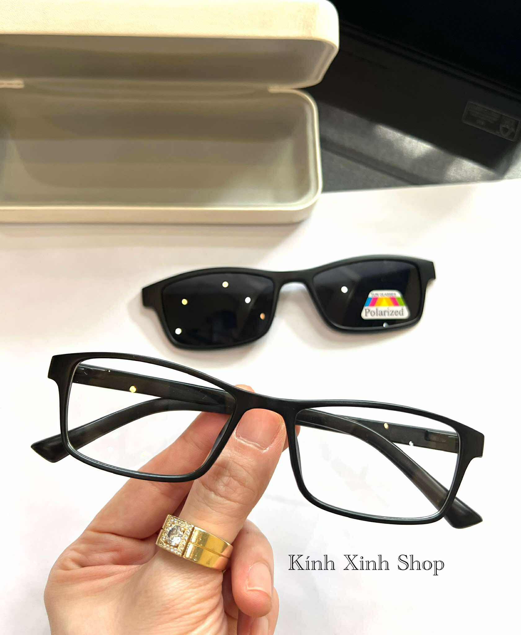 Kính Râm Cận, Kính Mắt Thời Trang Mắt Vuông Form Nhỏ Gọng Nhựa Đen Ultem Cho Nam Nữ