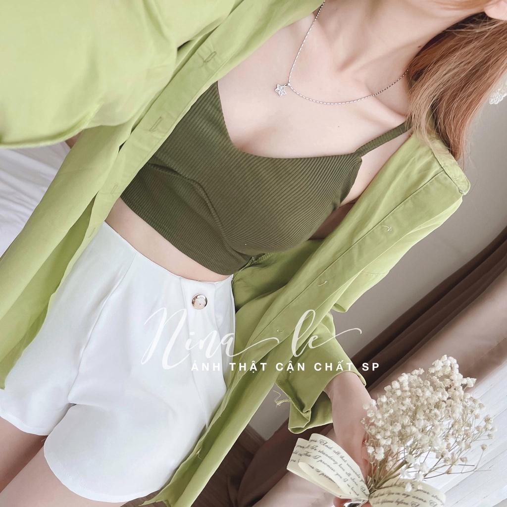 Sét bộ đùi thời trang nữ, khoác sơ mi phối áo 2 dây croptop sang chảnh, trẻ trung cho nàng dạo phố, đi biển