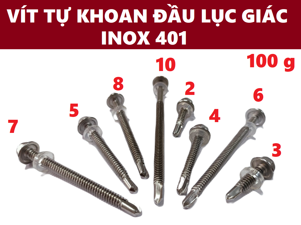 Vít tự khoan đầu lục giác inox 401