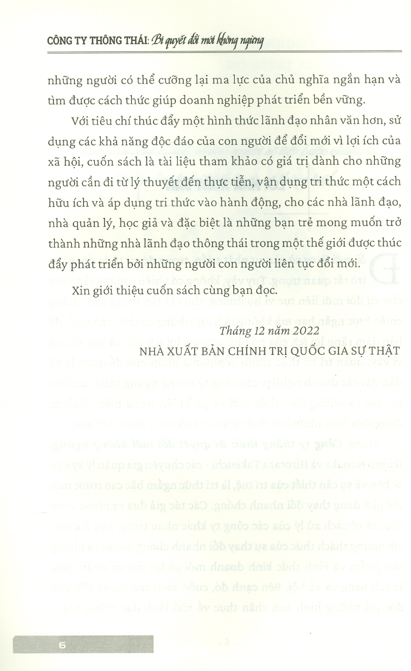 CÔNG TY THÔNG THÁI Bí quyết đổi mới không ngừng - Ikujiro Nonaka và Hirotaka Takeuchi - Nxb Chính trị Quốc gia sự thật - bìa mềm 