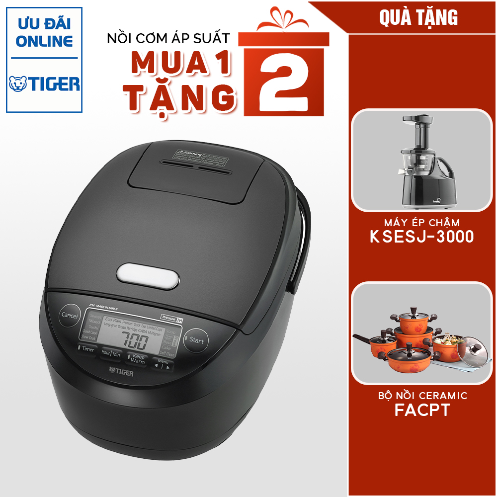 Nồi cơm cao tần áp suất Tiger JPM-H18V (1.8L) Tặng Bộ nồi nhà bếp PN FACPT và Máy ép chậm Kochstar KSESJ-3000 - Hàng Chính Hãng