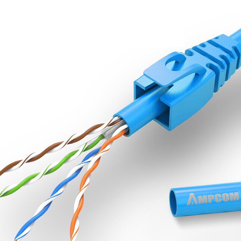 Cuộn dây cáp mạng Ampcom Cat6 UTP 305m dây màu blue/orange, tiết diện 0.4mm/0.57mm - Hàng Chính Hãng