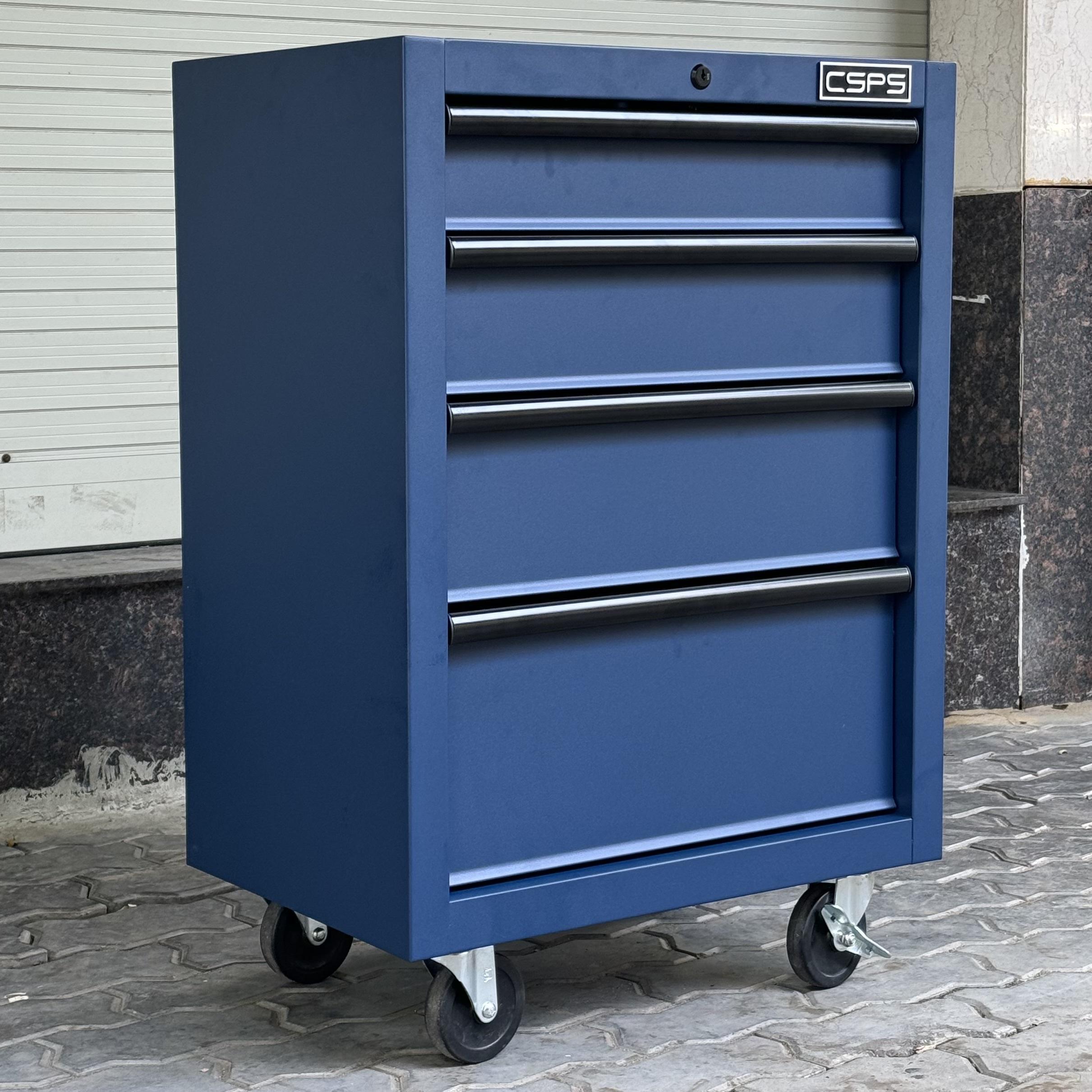 Tủ dụng cụ CSPS 61cm - 04 hộc kéo màu xanh dương kèm bánh xe Fbn 12cm