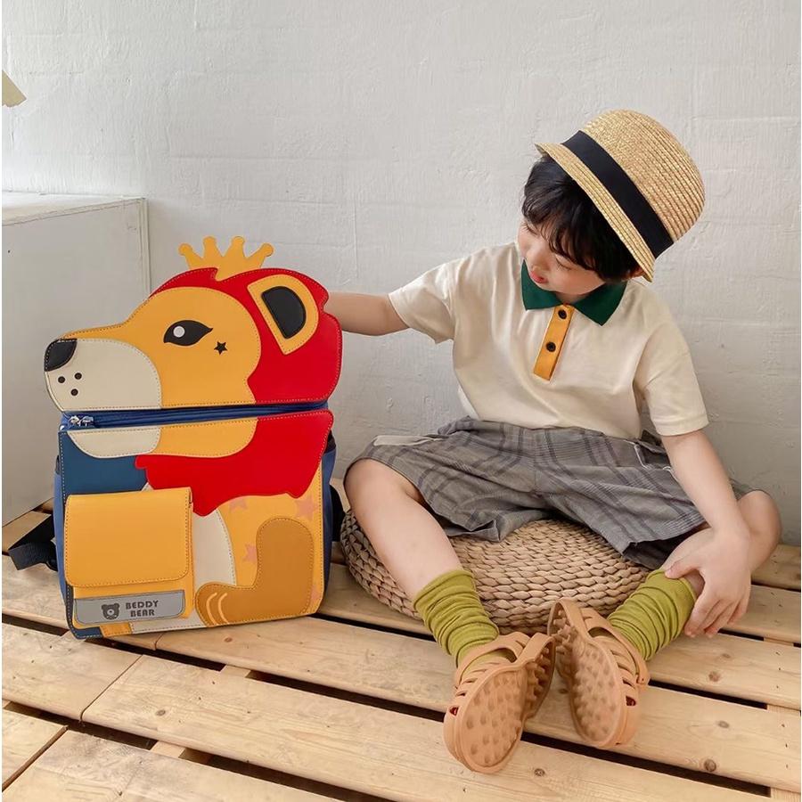 Balo cho Bé Mẫu giáo từ 5 tuổi BEDDYBEAR - Dòng Cute Bag 2.0 họa tiết Sư tử - Thiết kế chống gù lưng - Chất liệu Vải phối da Pu cao cấp - Mã MQ