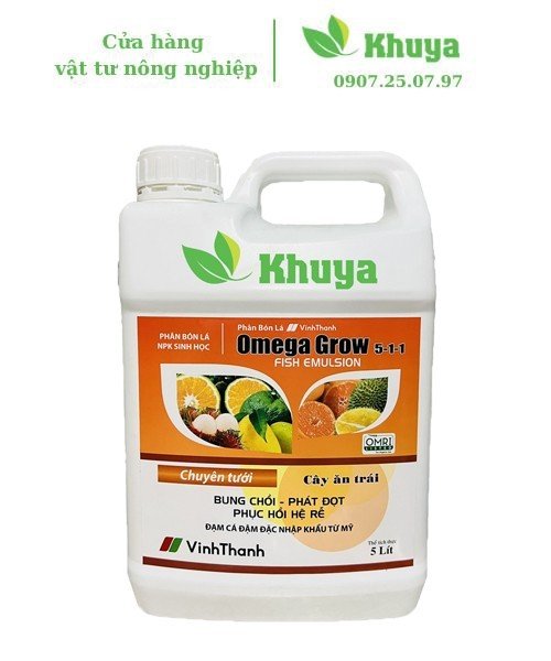 Phân bón lá sinh học Vĩnh Thạnh OmegaGrow 5-1-1 Fish Emulsion 5 lít Bung chồi - Phát đọt - Phục hồi rễ