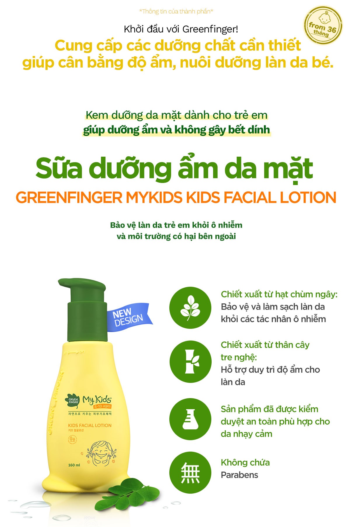 Combo 1 Kem dưỡng da mặt và 1 Sữa dưỡng thể cho Trẻ em (3-10 tuổi) GREENFINGER MY KIDS FACIAL LOTION 160ml + BODY LOTION 260ml