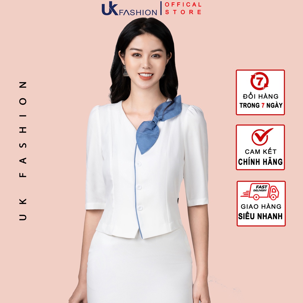 Áo Sơ Mi Nữ Cổ Tim UK Fashion Phối Hoa Dây Ngực Độc Đáo, Kiểu Dáng Điệu Đà Trẻ Trung NKSM2110009