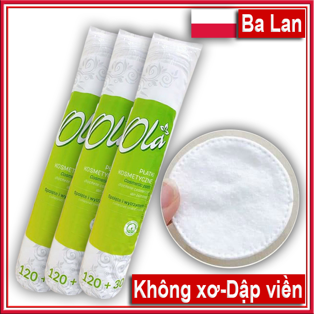 Combo 3 Bông tẩy trang Cotton bo viền Ola 120+30 miếng Ba Lan