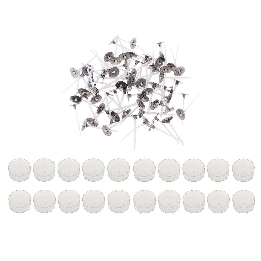 100x Trước Bông Sáp Nến Bấc Và 20x Nhựa Trong Suốt Vòng Hình Nến Tealight Cốc Trống Khuôn Mẫu, nến Làm Chất Liệu