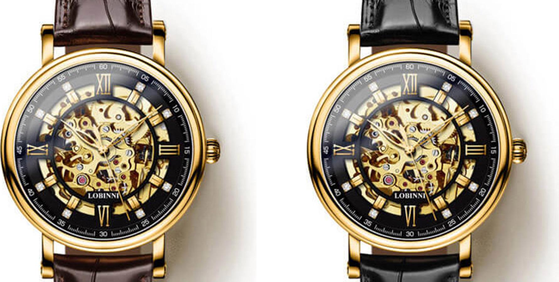 Đồng hồ nam chính hãng LOBINNI L9010-1 ,Kính sapphire chống xước,Chống nước 50m,bảo hành 24 tháng,Máy cơ(Automatic,dây da đen xịn,máy lộ cơ