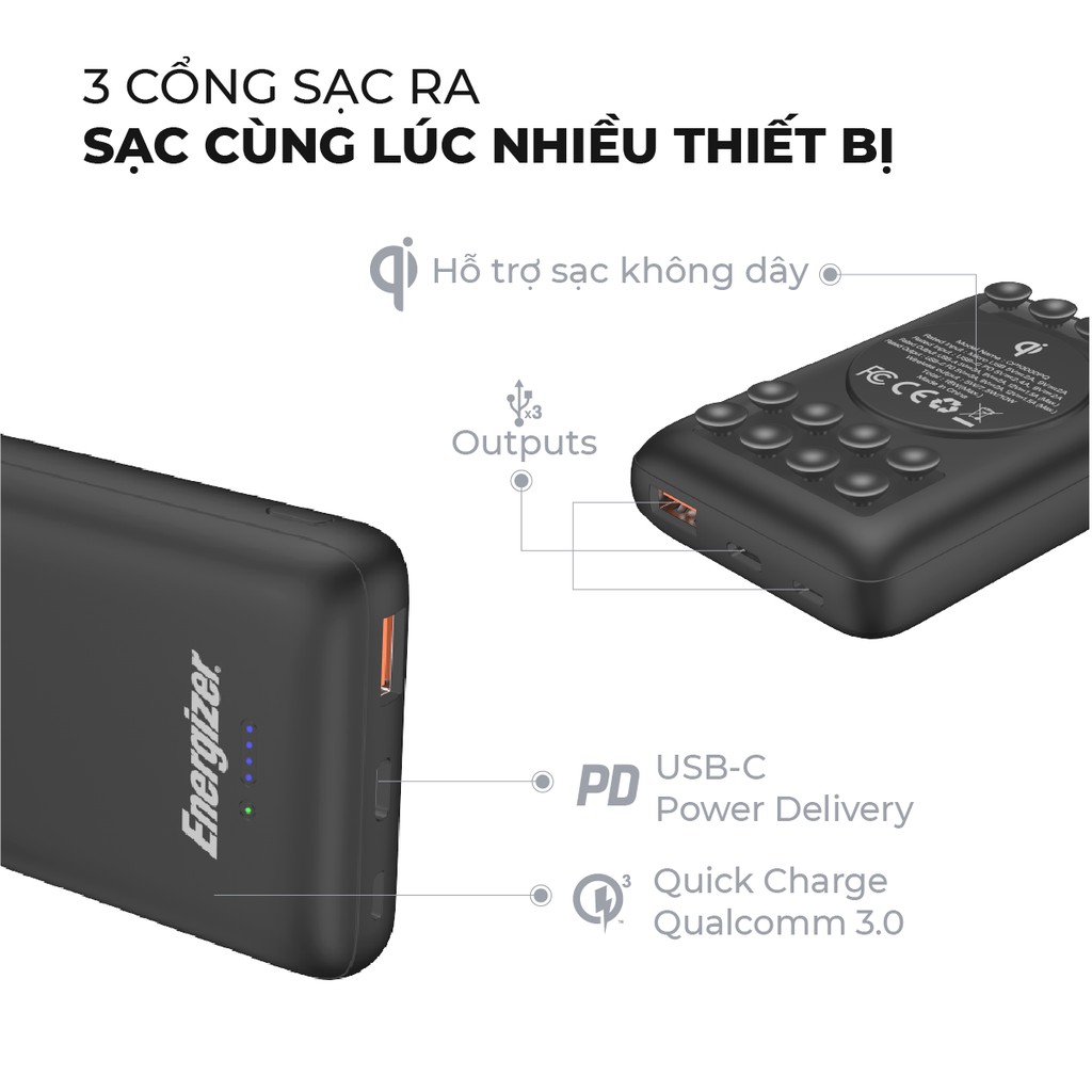 Pin Sạc Dự Phòng Energizer QP10000PQ 10.000mAh - Tích Hợp Sạc Nhanh Đa Nền Tảng - Sạc Không Dây - Thiết Kế Cốc Hút Giữ Thiết Bị - Hàng Chính Hãng