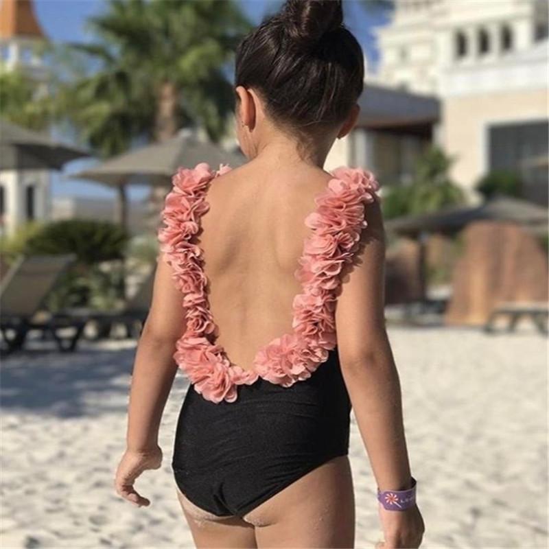 Mùa Hè Cha Mẹ-Con Đồ Bơi Mẹ Và Con Gái Bodysuit Đầm Váy Nữ Màu Trơn Cánh Hoa Đi Biển Có