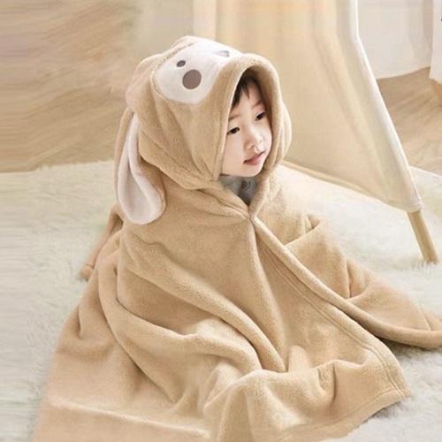 Khăn Tắm - Choàng Ủ Quấn Bé Hình Tai Thỏ Chất Liệu Tuyết Nhung Mềm Mịn