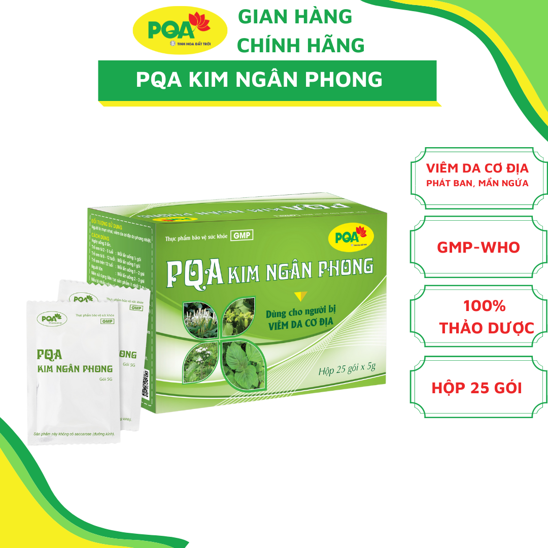 Kim Ngân Phong PQA Hỗ Trợ Thanh Nhiệt Giải Độc, Mụn Nhọt Ngoài Da Viêm Da Cơ Địa Hộp 25 Gói