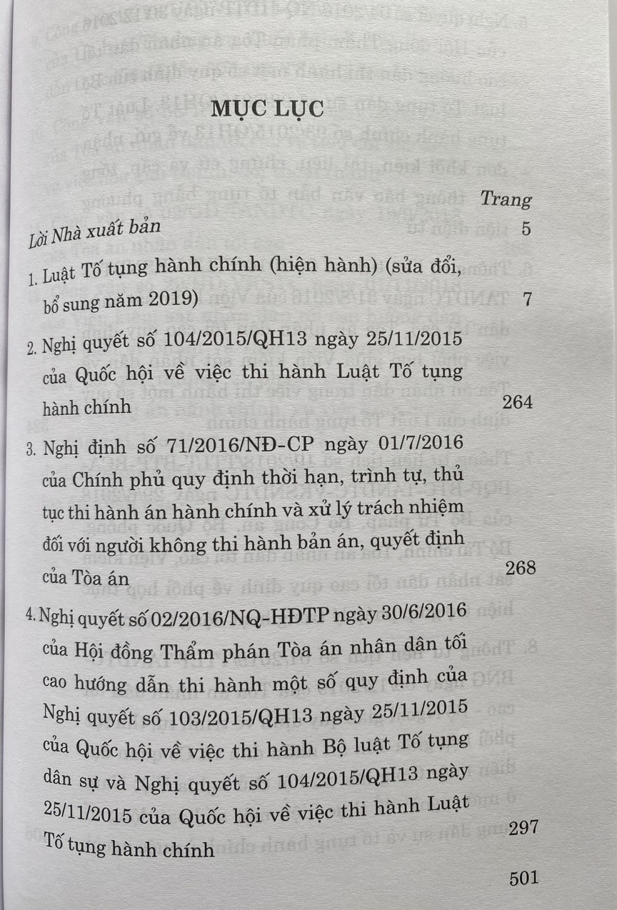 Luật tố tụng hành chính (Hiện hành) (Sửa đổi, bổ sung năm 2019) và văn bản hướng dẫn thi hành