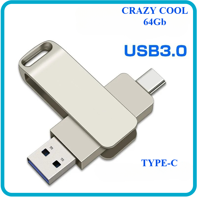 USB CRAZY COOL 64Gb - USB 3.0 64GB Đầu Nối Kép Với 2 Cổng USB Type-C Và USB Type-A - Tương Thích MAC / PC Chuẩn Giao Tiếp USB 3.0 Và 2.0 - Hàng Chính Hãng