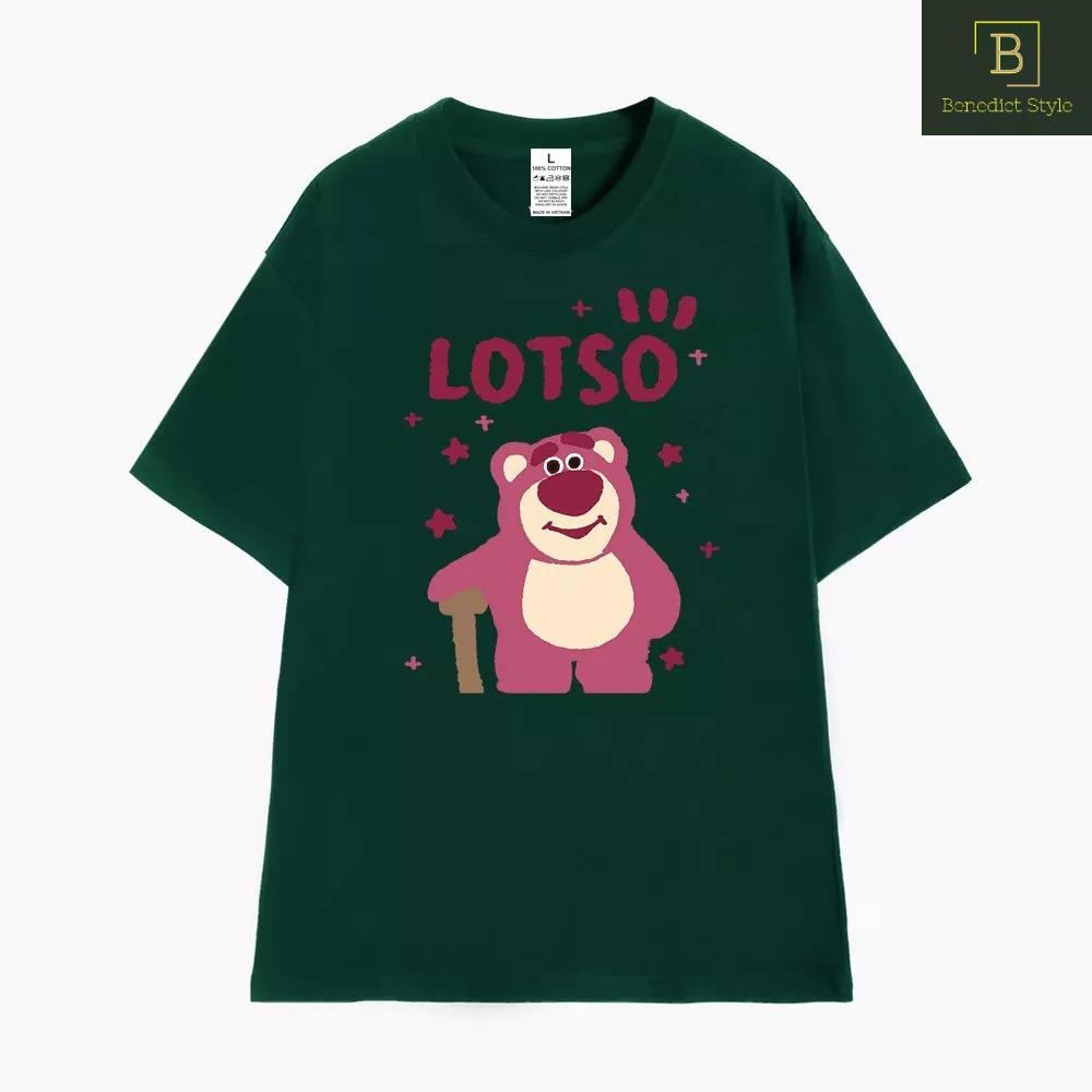 Áo thun tay lỡ LOTSO unixsex phom rộng in hình Gấu Dâu cao cấp
