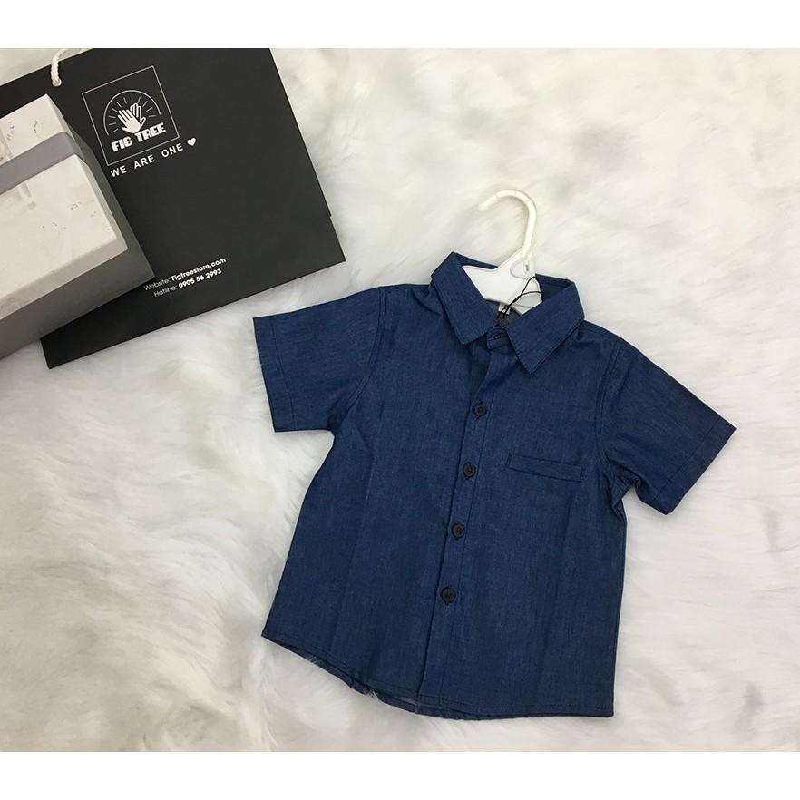 Áo sơ mi bé trai denim tay ngắn màu xanh đen FIG TREE