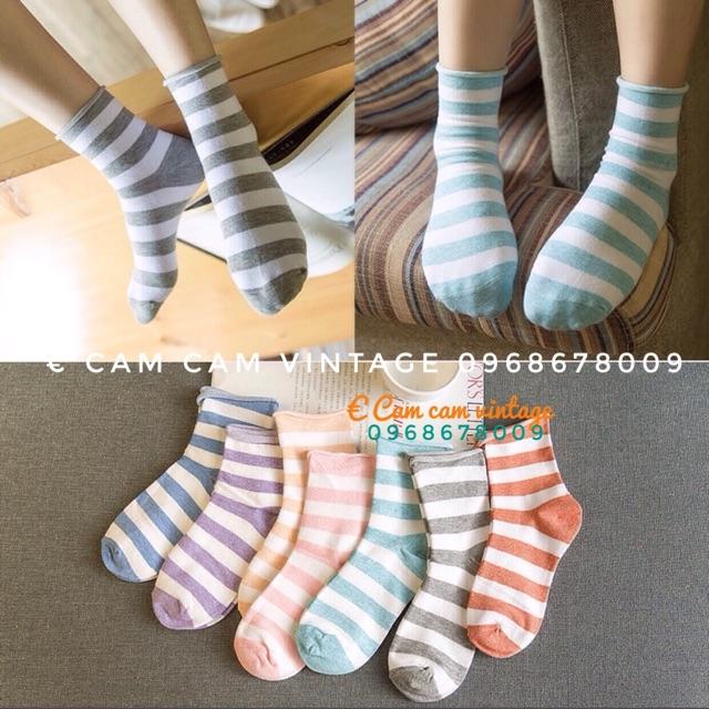 TẤT VỚ CAO CỔ VINTAGE ULZZANG SỌC KHOANG MÀU PASTEL