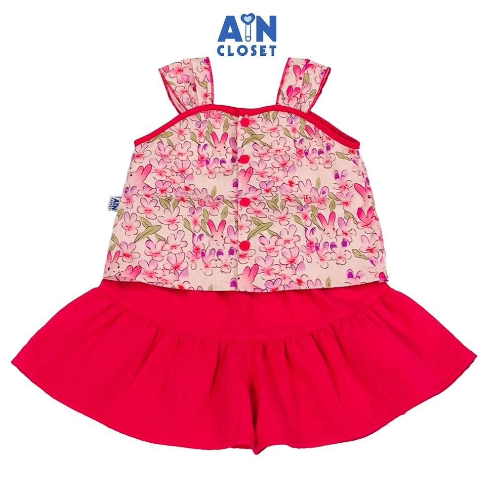Bộ quần áo Ngắn bé gái họa tiết Dây Thỏ Hồng cotton - AICDBGBW9KPL - AIN Closet