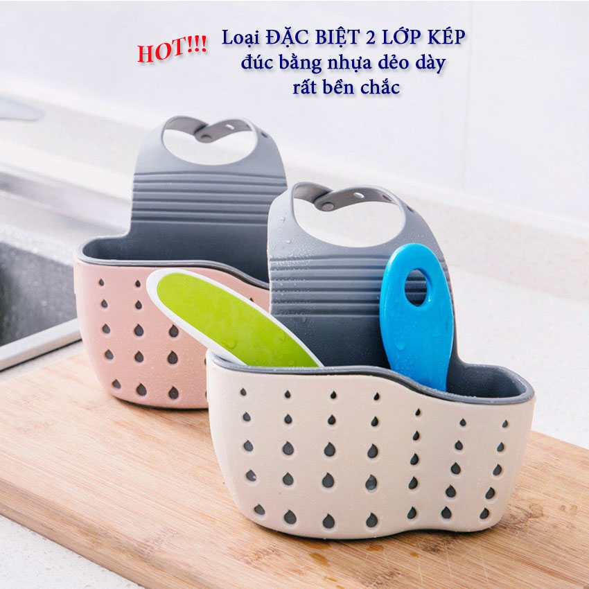 Giỏ đựng đồ rửa chén bát đa năng NASI bằng nhựa dẻo 2 lớp dày bền chắc có quai treo để ở bồn rửa chén hoặc treo móc trên tường