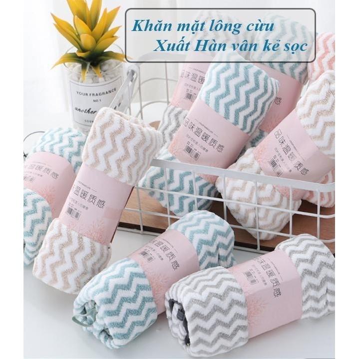 Khăn lông cừu Hàn Quốc 30x50cm mềm mịn nhiều màu kẻ sọc lượn sóng.