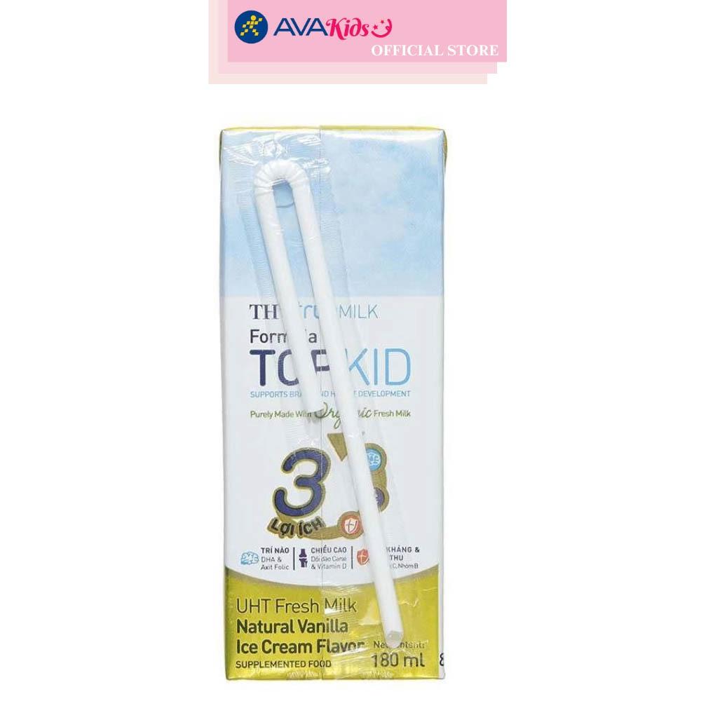 Thùng 48 hộp sữa tươi tiệt trùng TH true MILK Top Kid Organic có đường hương kem vanilla tự nhiên 180 ml (từ 1 tuổi)