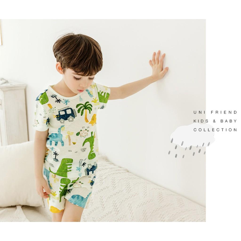 Bộ đồ bé trai Hàn quốc ngắn tay _ car dino _ cotton