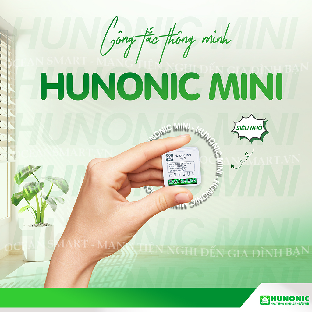 Công Tắc Thông Minh Wifi Hunonic Mini, Công Tắc Điều Khiển Từ Xa Qua Điện Thoại - HNMN02