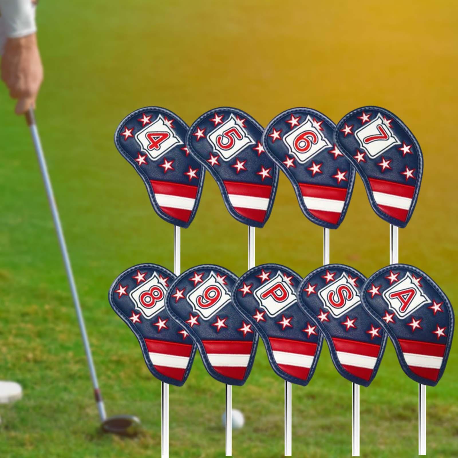 9x Golf Iron Headcovers Golf Iron Club Head Covers Lightweight 4,5,6,7,8,9,P,A,S PU Protective Headcover Sleeve for Men Women