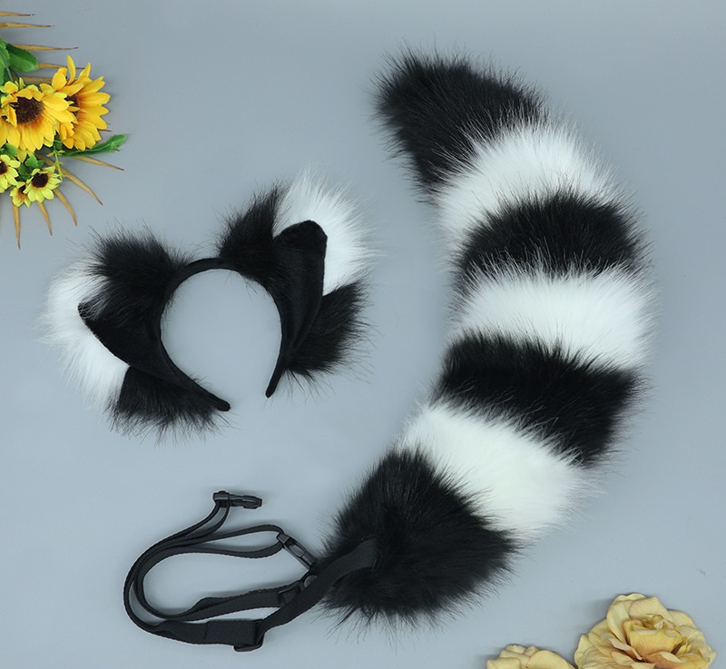 Bộ đuôi mèo cosplay kèm cài tóc tai cáo mẫu mới, phụ kiện hóa trang, biểu diễn, chụp ảnh, đuôi mèo kèm đai điều chỉnh