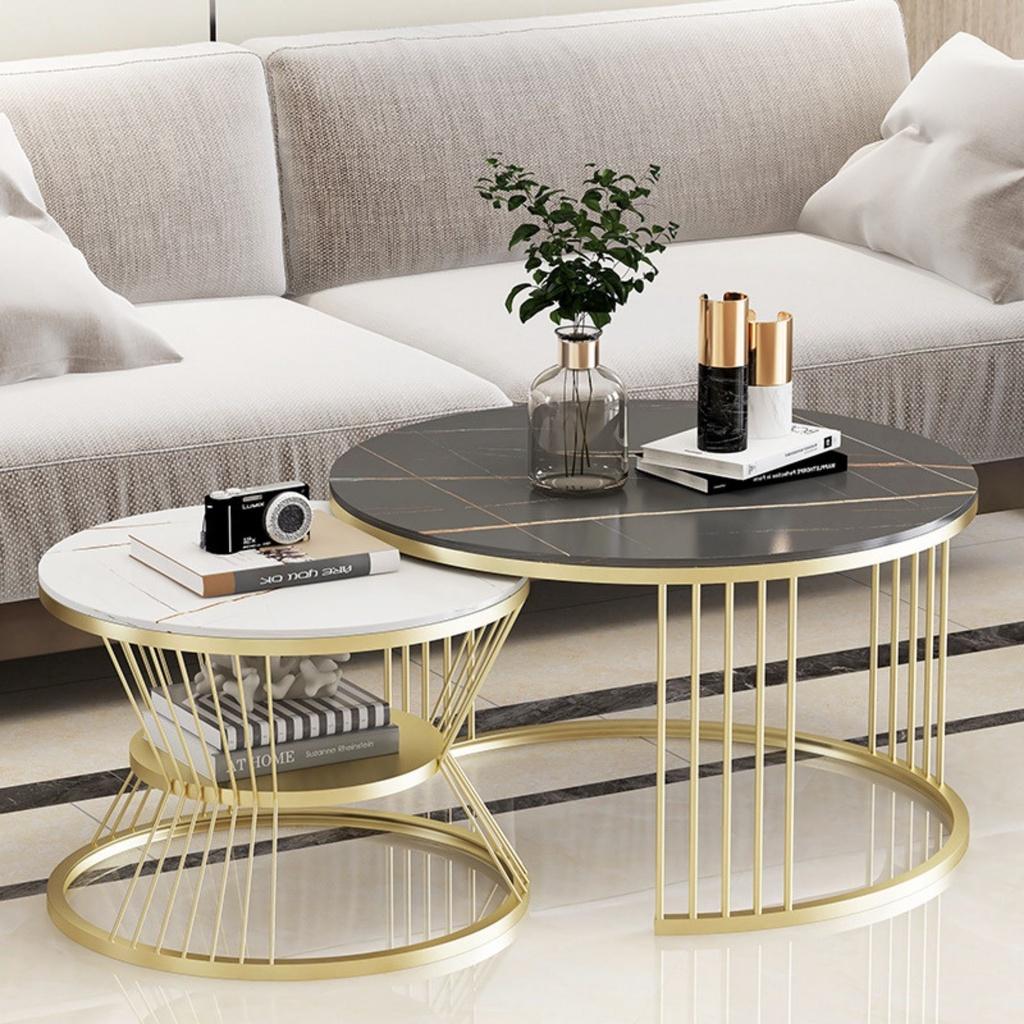 Bàn trà đôi mặt đá ceramic nhập khẩu, bàn sofa phòng khách phong cách Bắc âu - Bảo hành 12 tháng