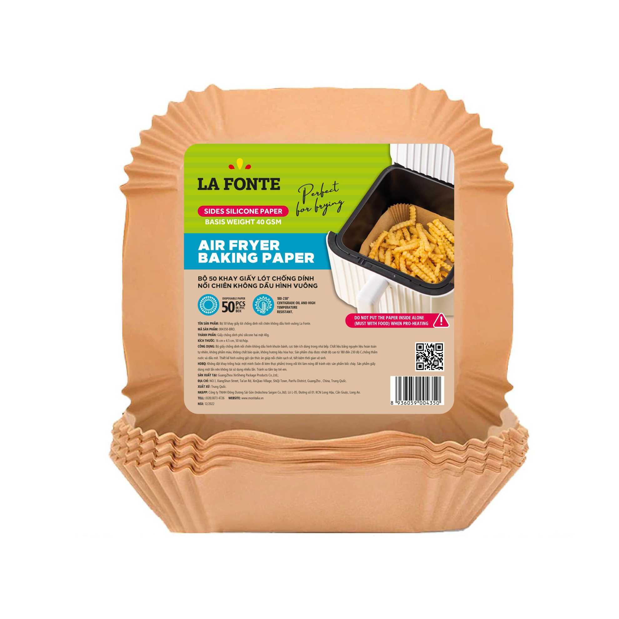 Bộ 50 khay giấy lót chống dính nồi chiên không dầu hình vuông Lafonte 004350-BRO - Hàng chính hãng
