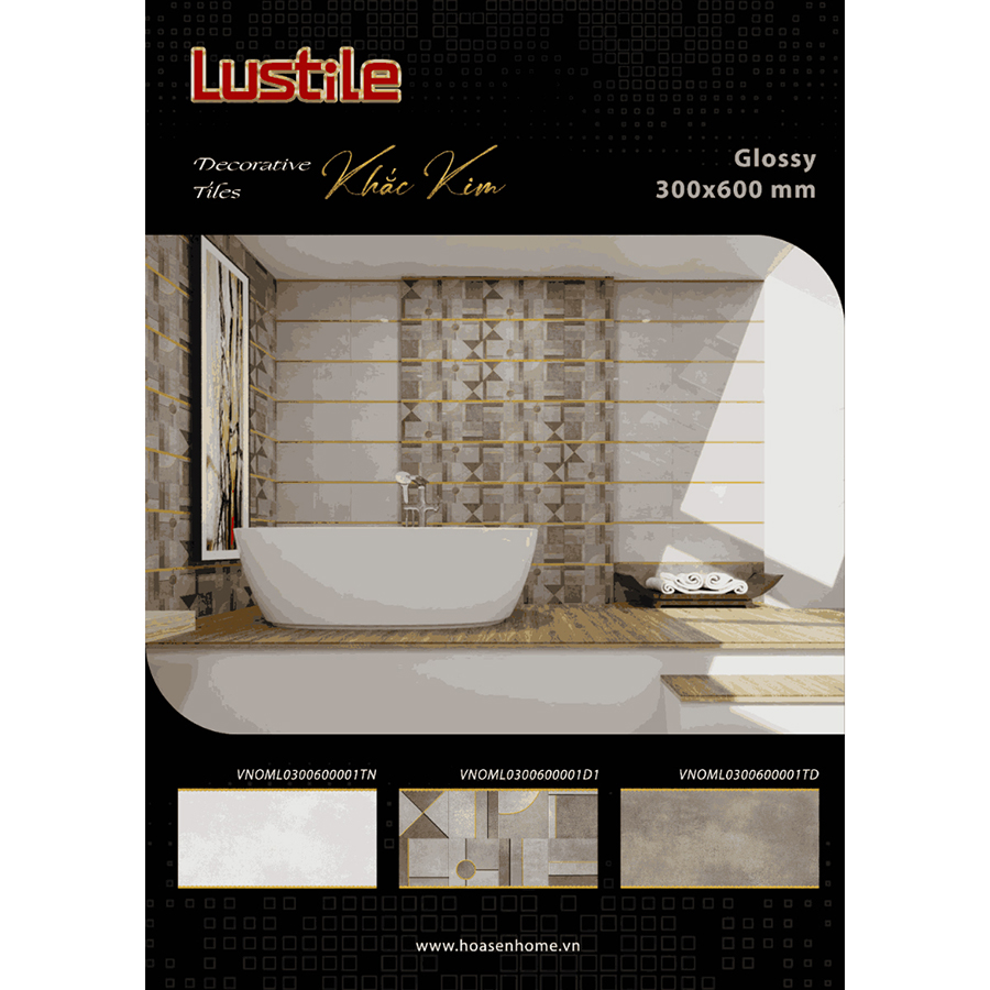 Gạch ốp tường bán sứ LUSTILE VNOML0300600001TN bề mặt bóng, độ hút nước thấp, kích thước 300mmx600mm, thùng 8 viên - Hàng chính hãng