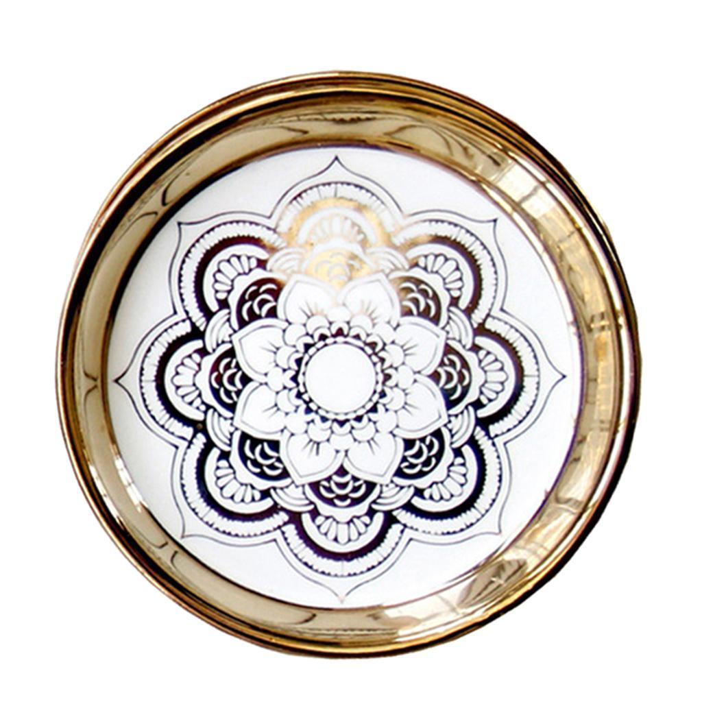2X Nordic Style Ceramic Small Dishes Circle Trinket Tray Gold Trim Style-02
