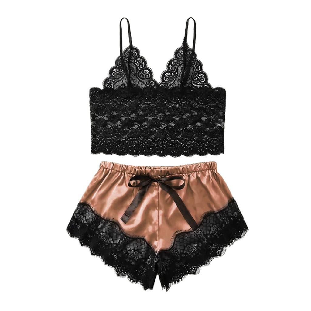 Women Sexy Lace Vest Crop Tops Panty Lingerie Sleepwear Red S