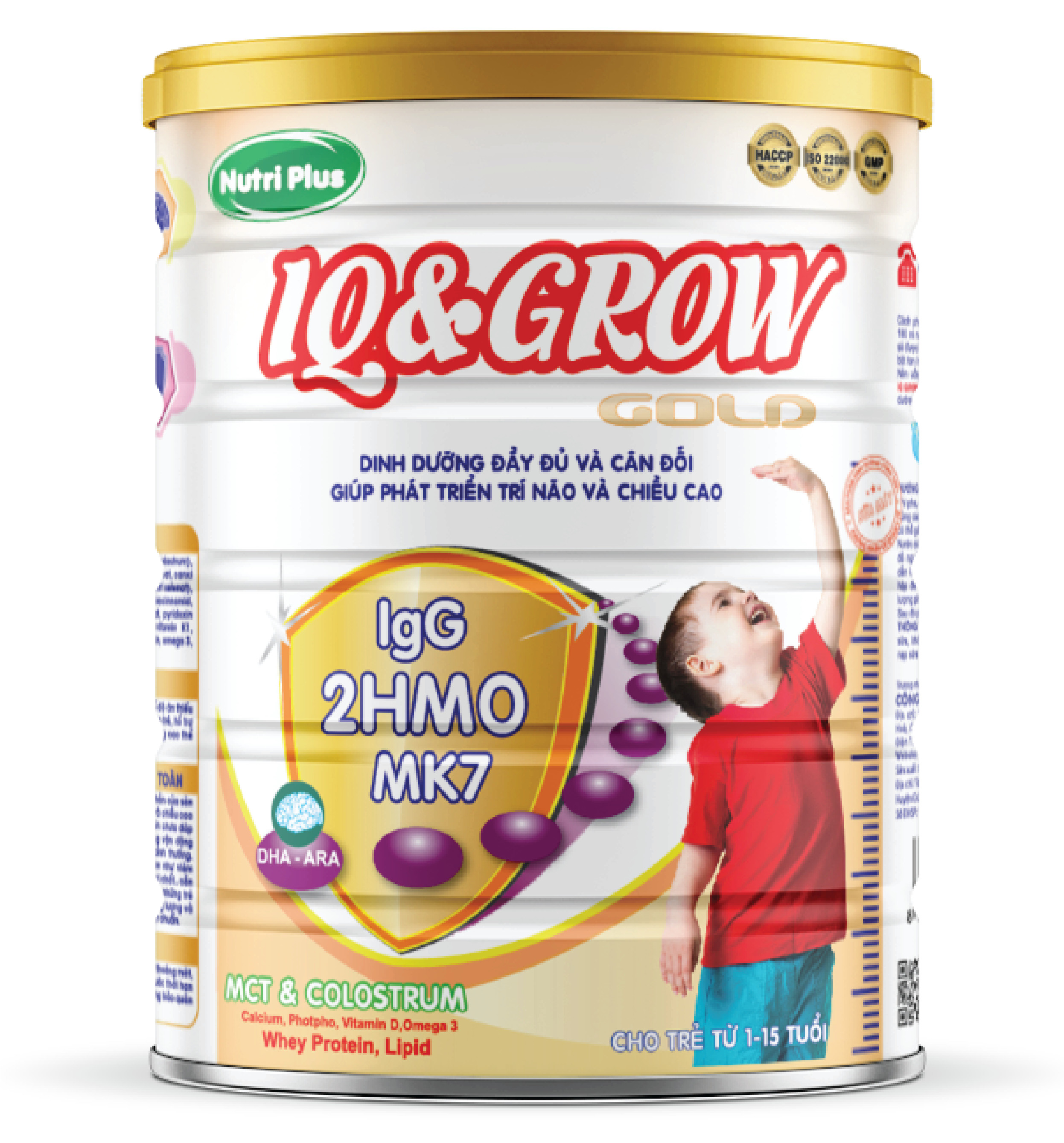 [MUA 2 TẶNG 1] Sữa bột IQ &amp; Grow phát triển chiều cao, trí não cho bé - 900G Nutriplus Gold