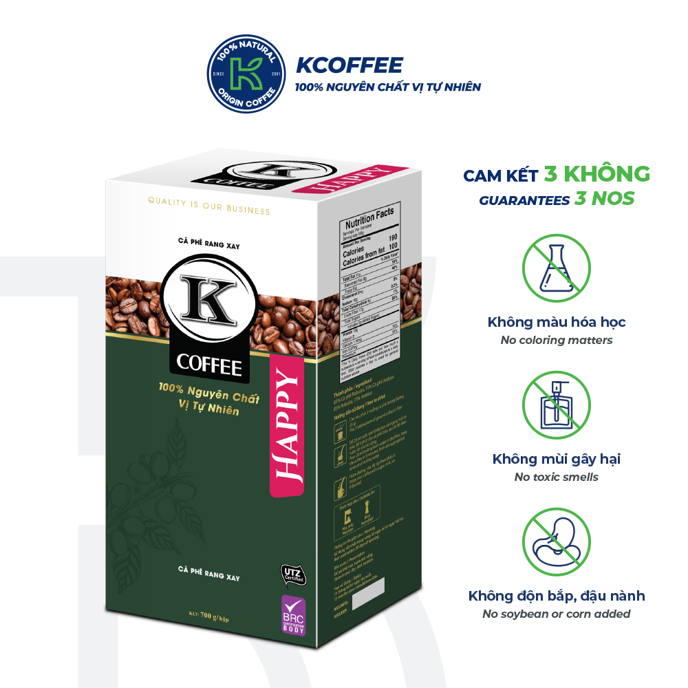 [Giao Nhanh 2H] Cà Phê Rang Xay Xuất Khẩu K Happy Thương Hiệu K Coffee (700G/Hộp)