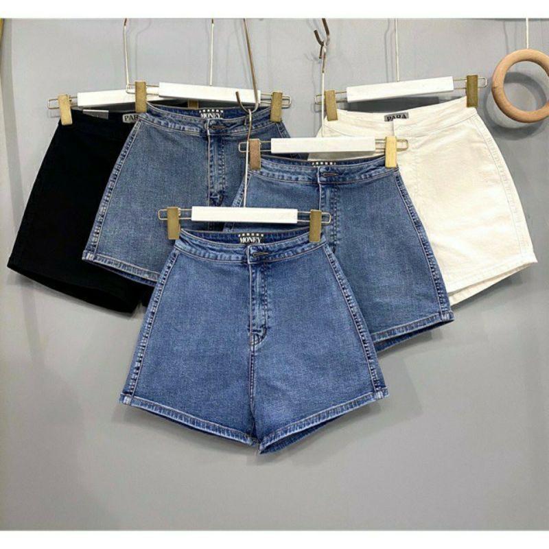 Quần Short jean Nữ Lưng Cao Dáng Ôm 4 Màu một nút trơn đẹp