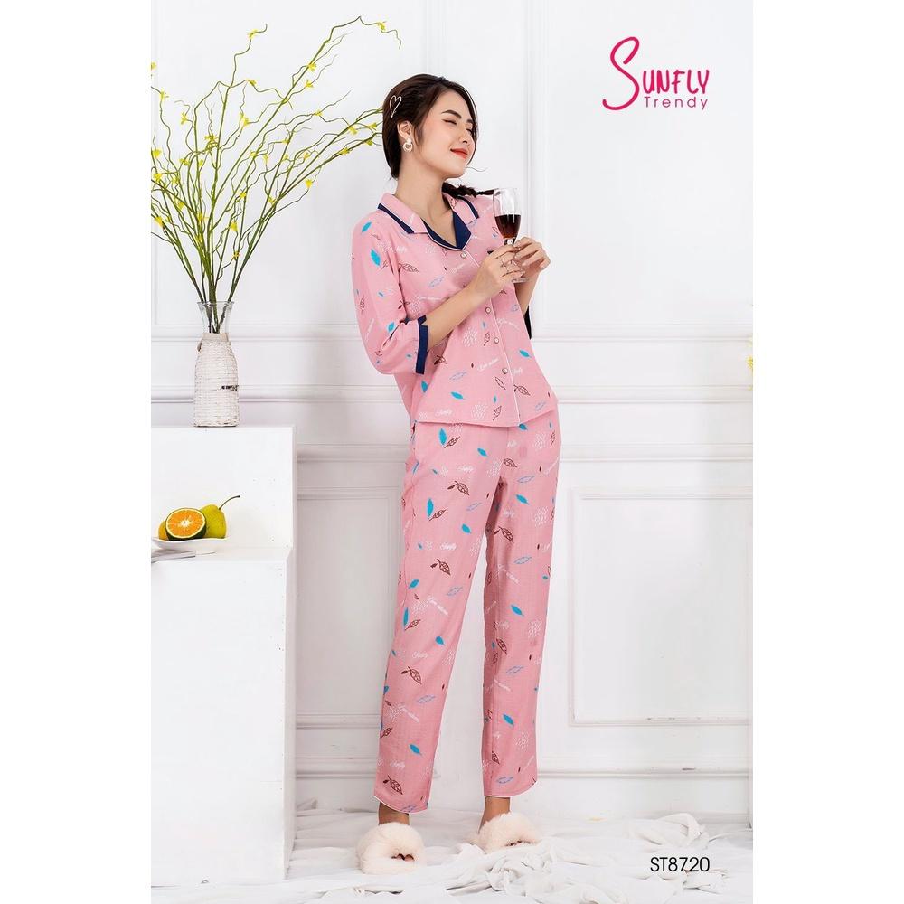 ST 8720 đồ nữ mặc nhà pijamas linen SUNFLY áo tay lỡ, quần dài