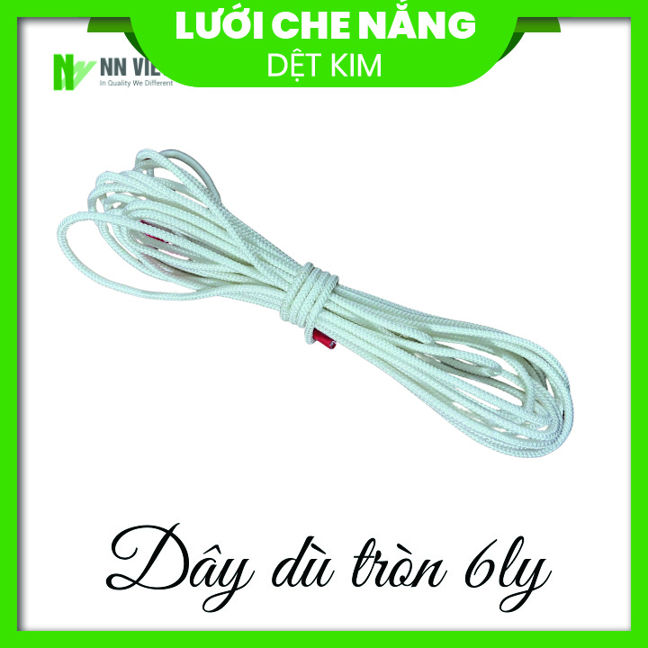 5mét dây dù tròn trắng 6mm dùng giăng bạt, lưới