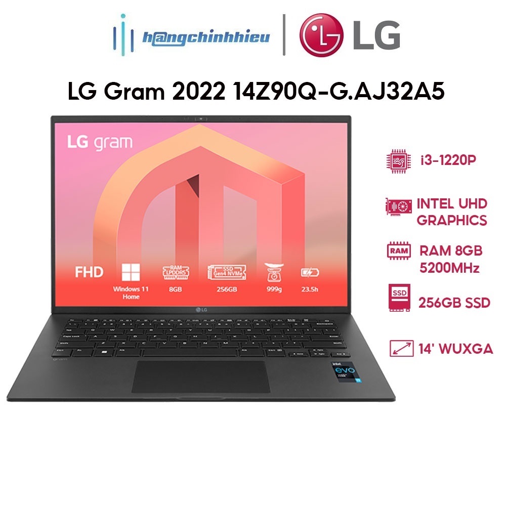 Hình ảnh Laptop LG Gram 2022 14Z90Q-G.AJ32A5 (i3-1220P | 8GB | 256GB | Intel UHD Graphics | 14' WUXGA 99% DCI-P3 | Win 11) Hàng chính hãng