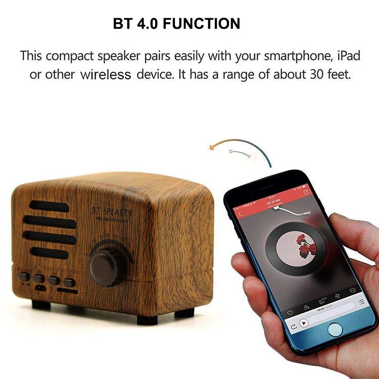 Hiệu ứng gỗ di động 5W 600mah âm trầm stereo loa bt cổ điển retro với đài fm Color: Pink