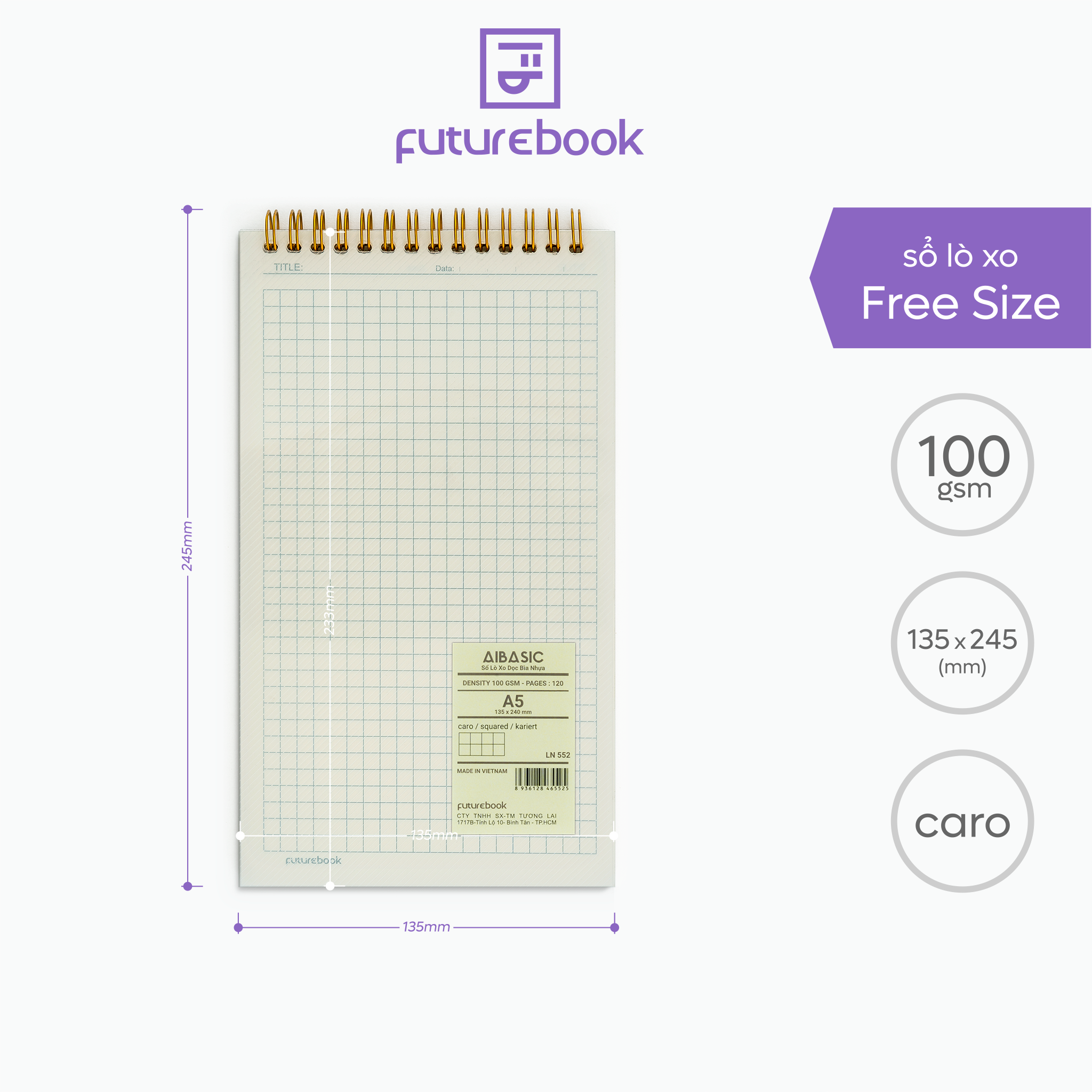Sổ Lò Xo Bìa Nhựa Aibasic- Freesize - Phong cách Nhật Bản. Văn phòng phẩm FUTUREBOOK.