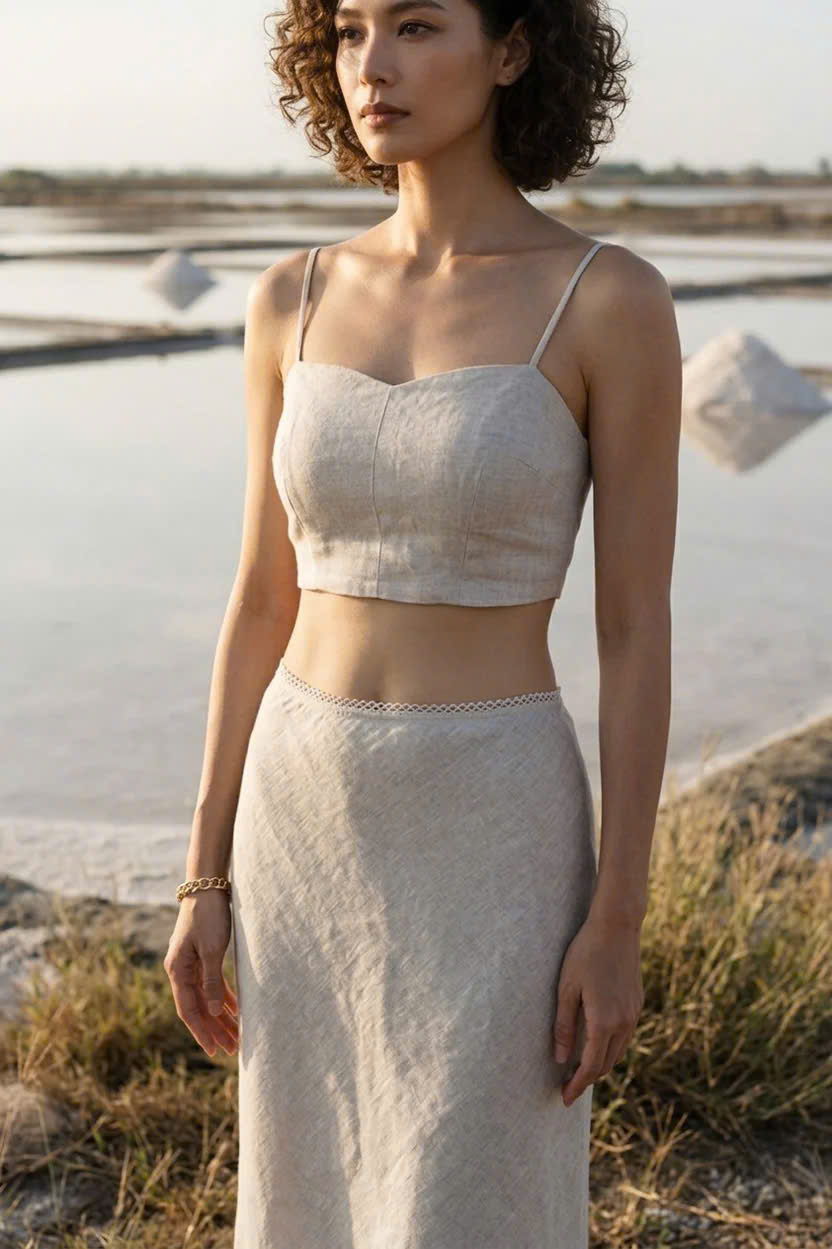 Áo Croptop Hai Dây Linen Vải Lanh Xám Muối Tiêu TOP208 Thời trang Hity