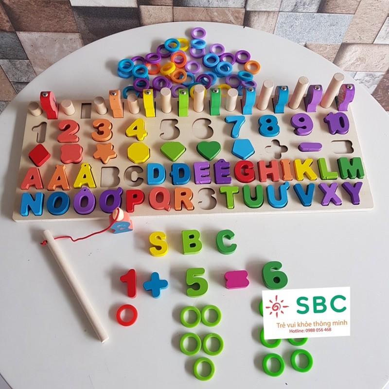 Bảng chữ cái chữ số hình học câu cá tập đếm 6 trong 1 cho bé chơi không biết chán